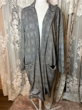 Reitmans Gray Plaid Open-Front Longline Blazer Plus Size